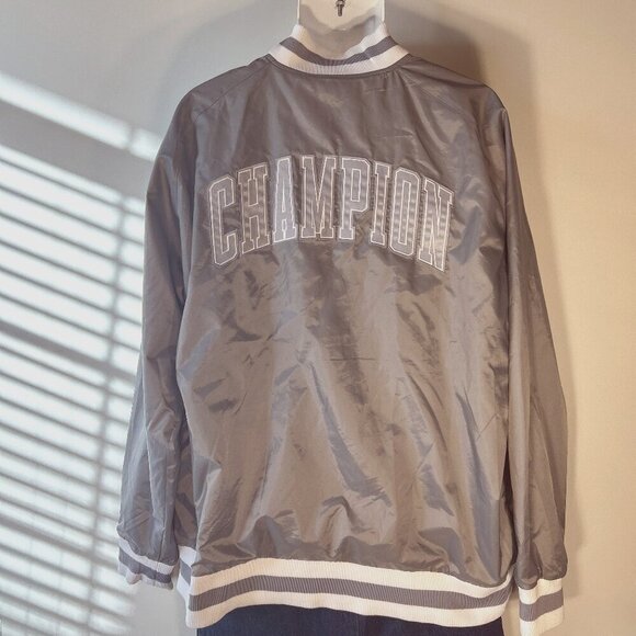 Champion SZ 2XL Lt. Gray Mens Logo Waterproof Bomber Jacket  Sporty Baseball - Picture 2 of 11